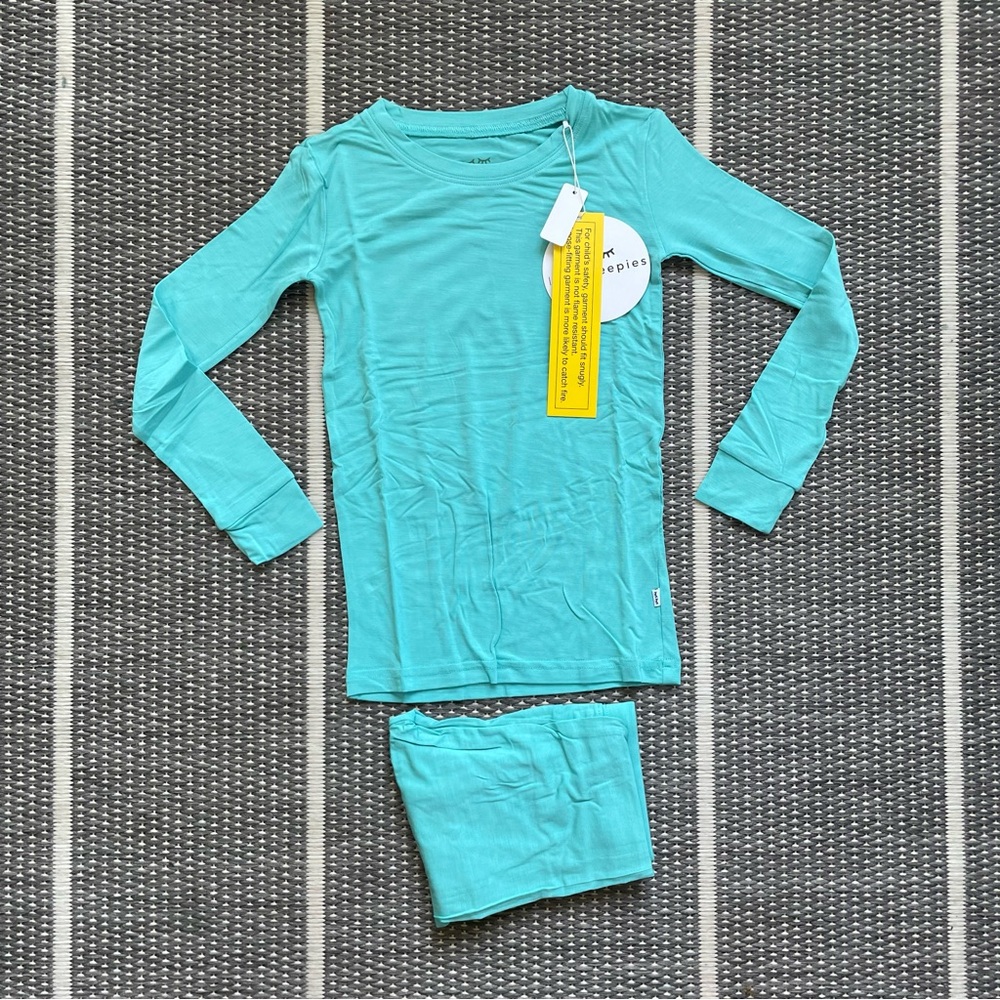 Little Sleepies Glacier Turquoise Solid Bamboo Viscose Two Piece Pajama Set, 5/6